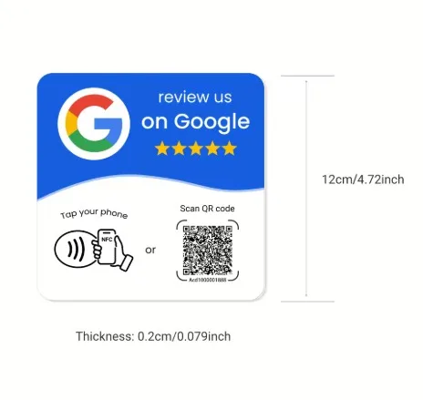 Physical NFC review card — tap or scan to share experience