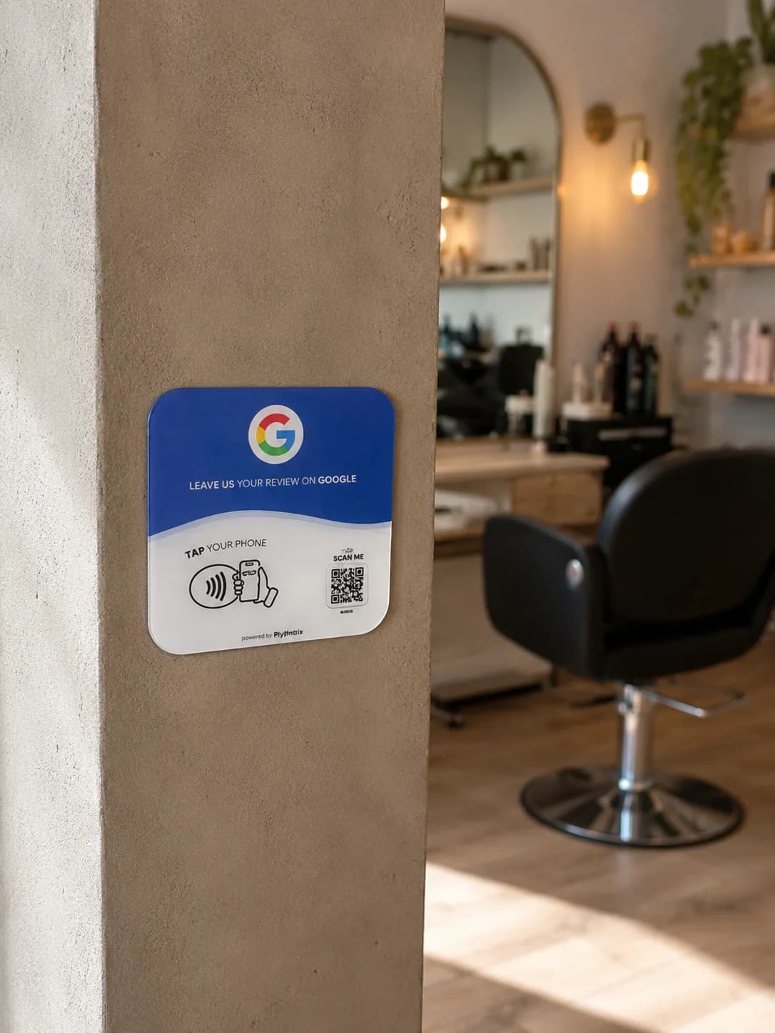 NFC review tag on pillar